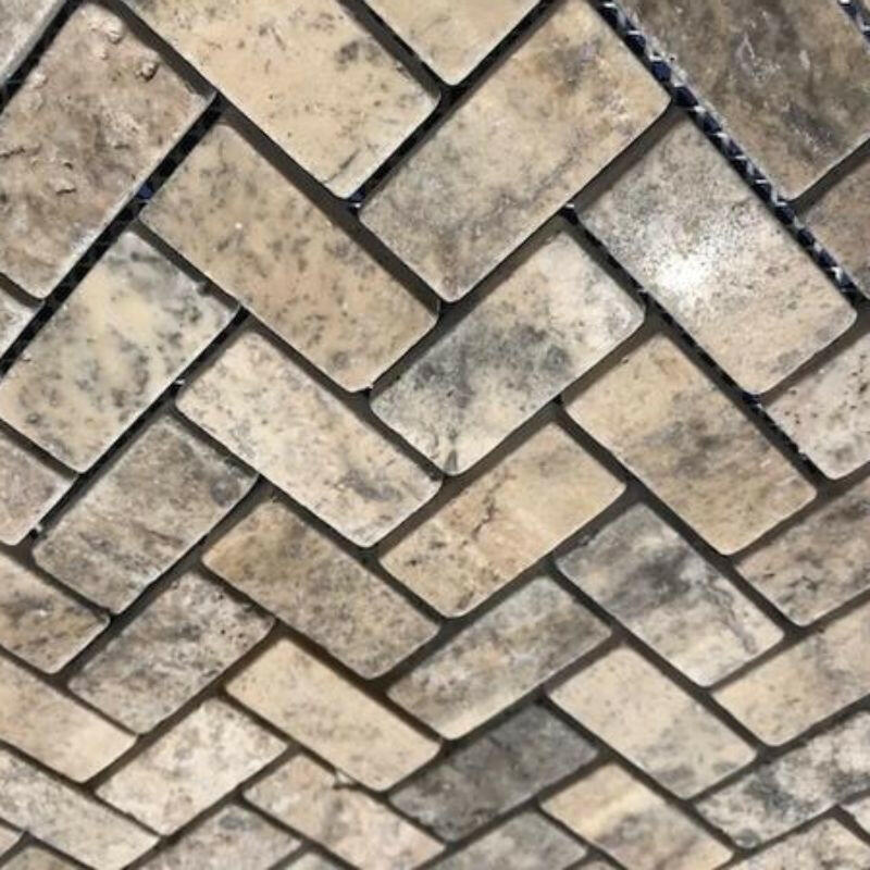 1x2 Silver Travertine Tumbled Herringbone Mosaic Tile 1x2 Silver Travertine Tumbled Herringbone Mosaic Tile - American Tile Depot