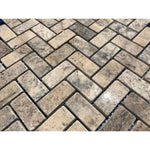 1x2 Silver Travertine Tumbled Herringbone Mosaic Tile 1x2 Silver Travertine Tumbled Herringbone Mosaic Tile - American Tile Depot