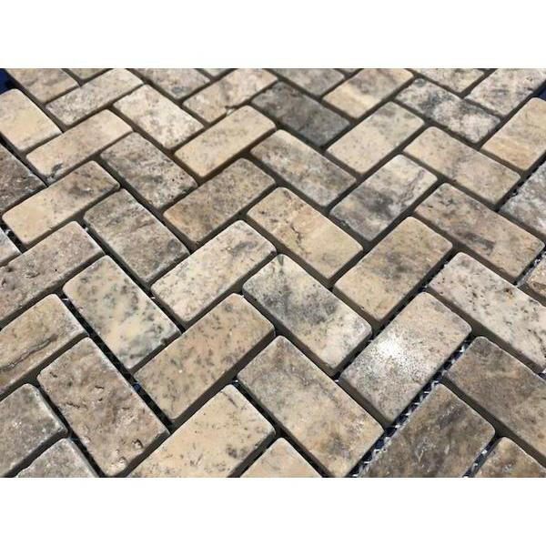 1x2 Silver Travertine Tumbled Herringbone Mosaic Tile 1x2 Silver Travertine Tumbled Herringbone Mosaic Tile - American Tile Depot
