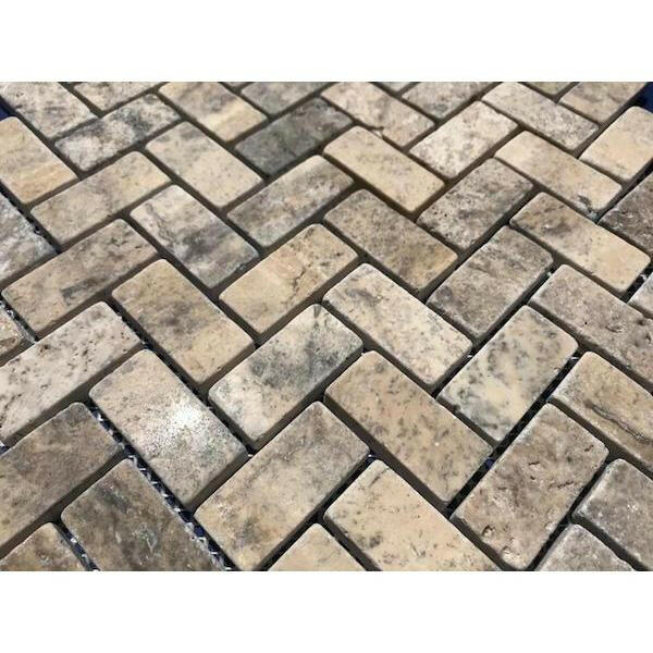 1x2 Silver Travertine Tumbled Herringbone Mosaic Tile 1x2 Silver Travertine Tumbled Herringbone Mosaic Tile - American Tile Depot