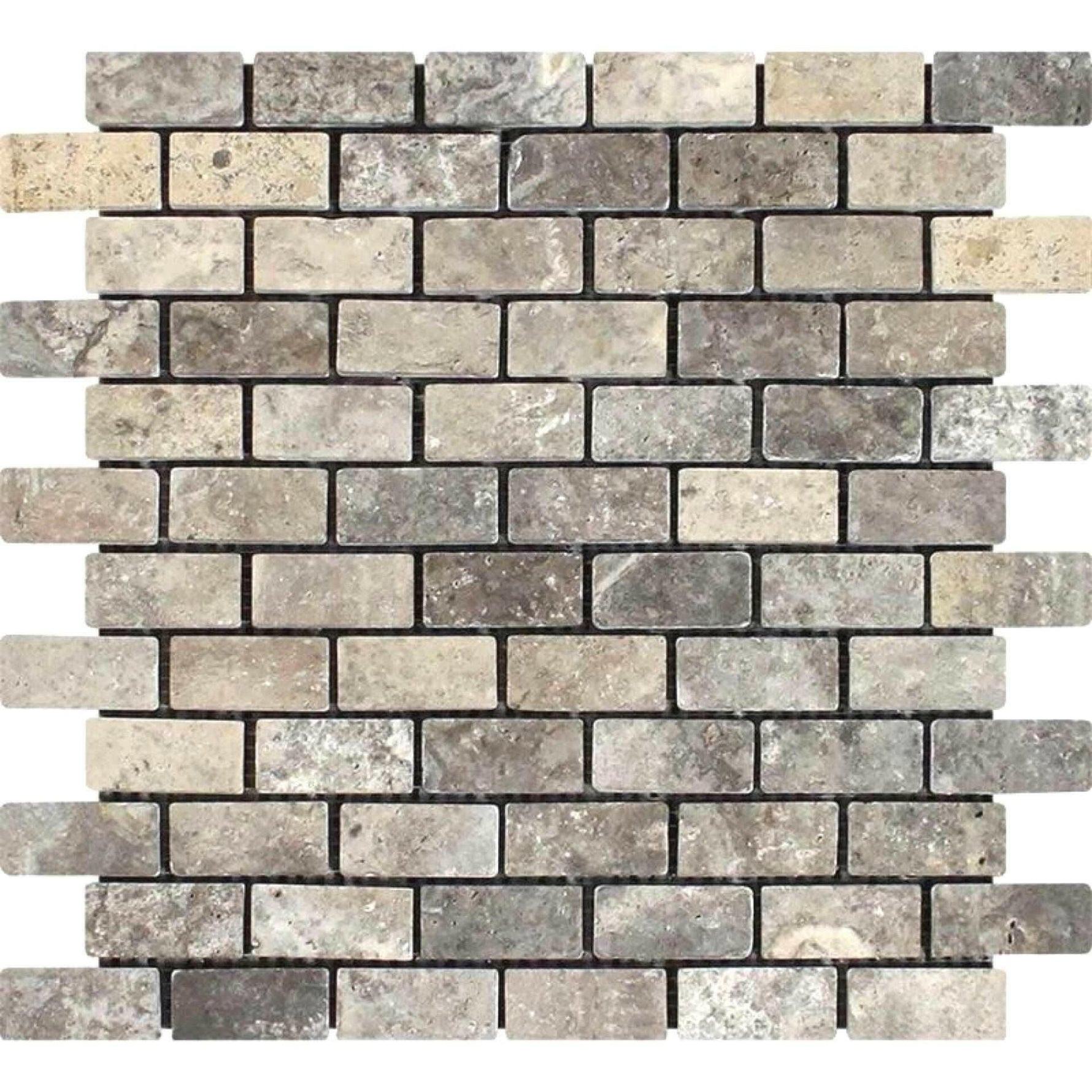 1x2 Silver Travertine Tumbled Mosaic Tile 1x2 Silver Travertine Tumbled Mosaic Tile - American Tile Depot