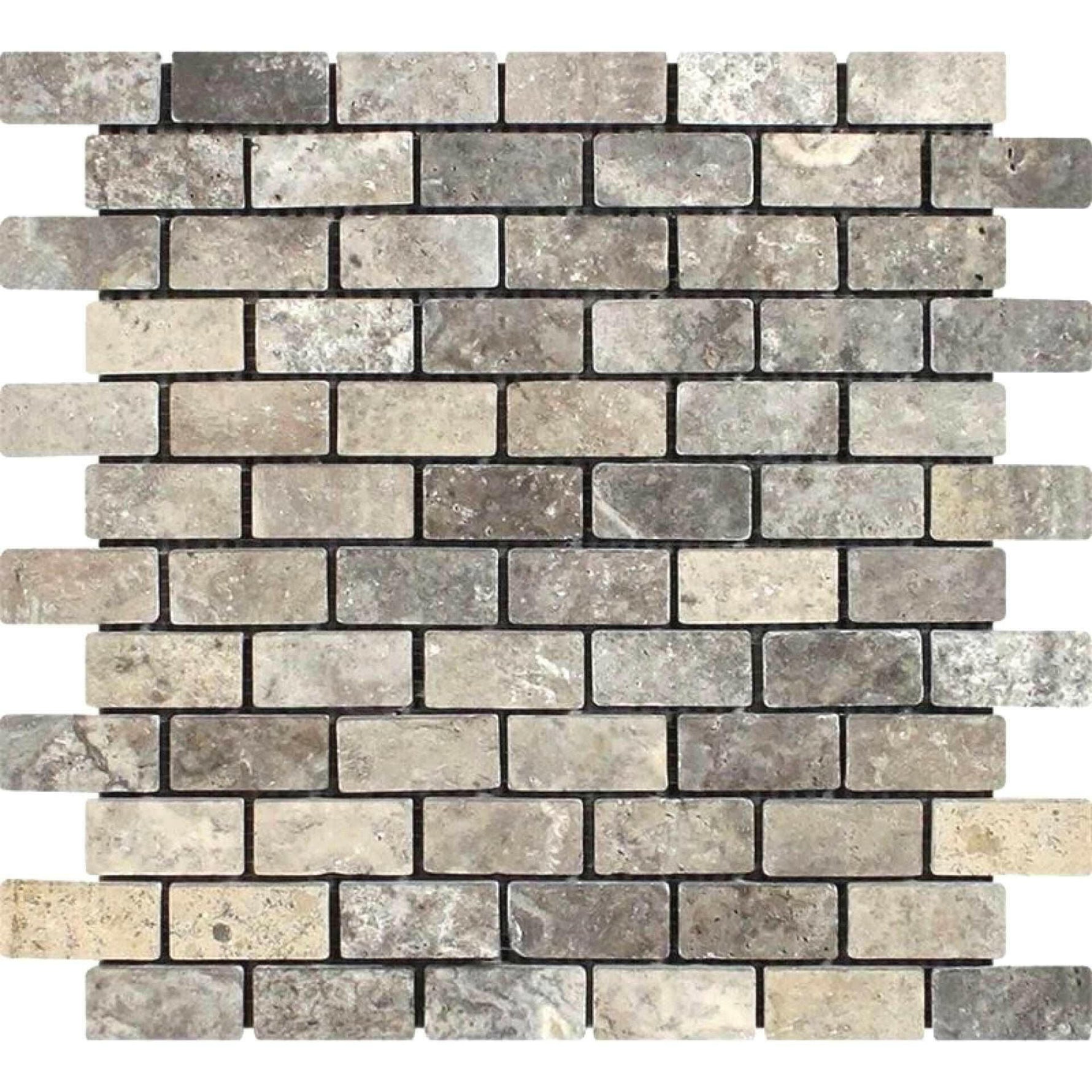 1x2 Silver Travertine Tumbled Mosaic Tile 1x2 Silver Travertine Tumbled Mosaic Tile - American Tile Depot