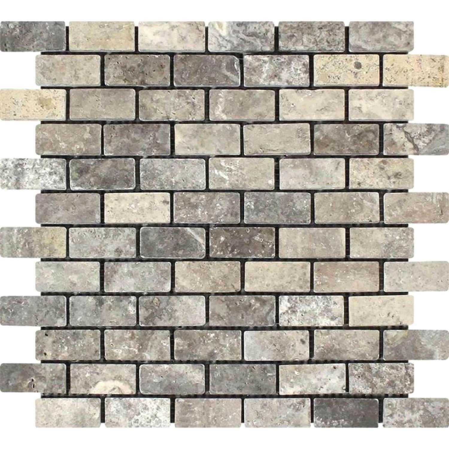 1x2 Silver Travertine Tumbled Mosaic Tile 1x2 Silver Travertine Tumbled Mosaic Tile - American Tile Depot