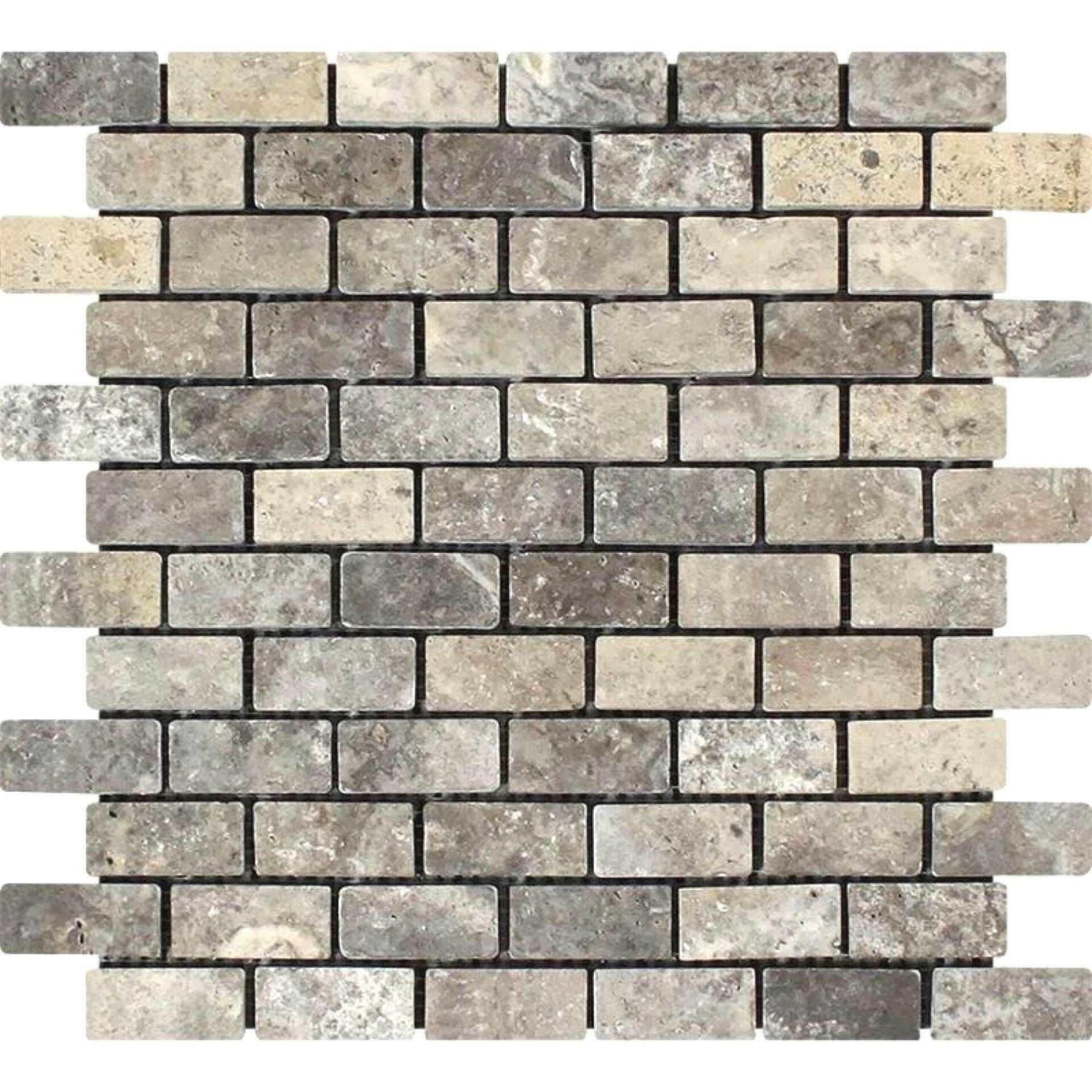 1x2 Silver Travertine Tumbled Mosaic Tile 1x2 Silver Travertine Tumbled Mosaic Tile - American Tile Depot