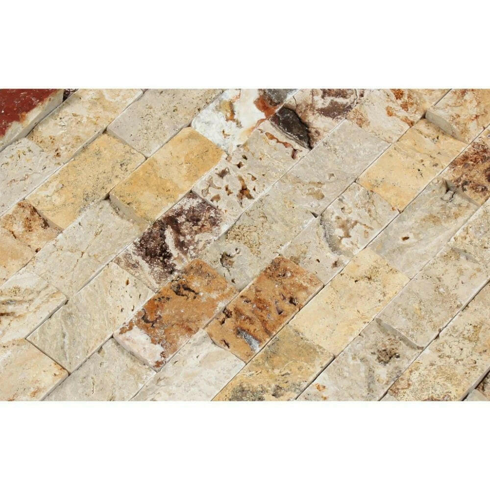 1x2 Valencia Travertine Split-Faced Brick Mosaic Tile 1x2 Valencia Travertine Split-Faced Brick Mosaic Tile - American Tile Depot