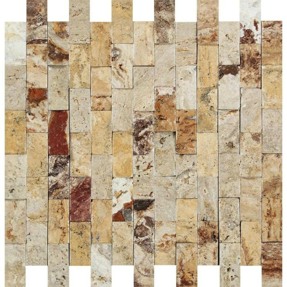 1x2 Valencia Travertine Split-Faced Brick Mosaic Tile 1x2 Valencia Travertine Split-Faced Brick Mosaic Tile - American Tile Depot