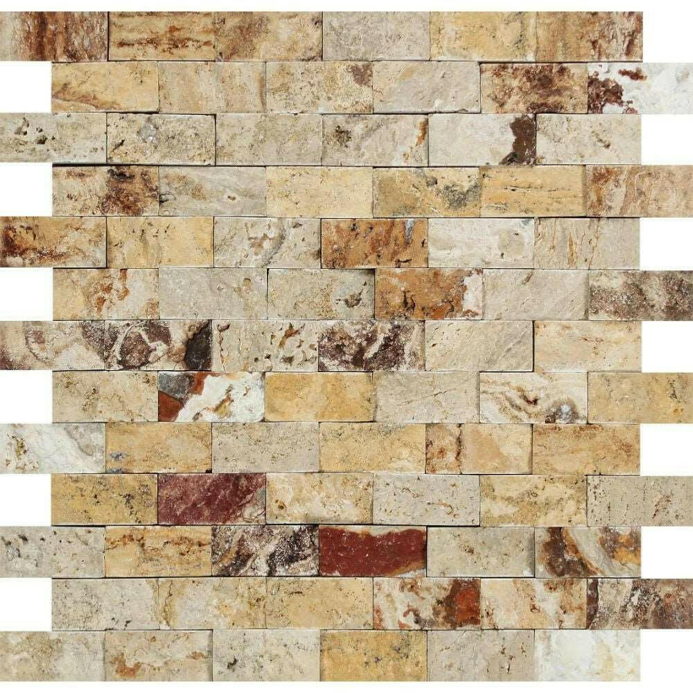 1x2 Valencia Travertine Split-Faced Brick Mosaic Tile 1x2 Valencia Travertine Split-Faced Brick Mosaic Tile - American Tile Depot