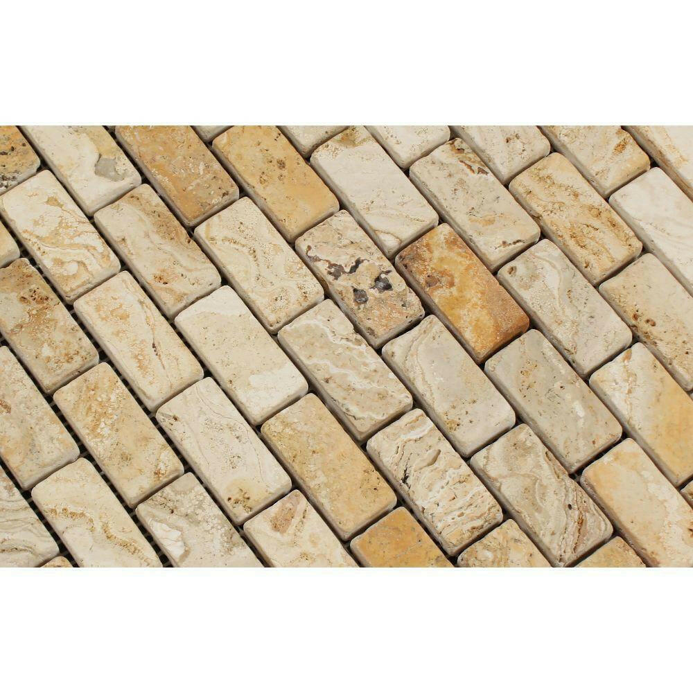 1x2 Valencia Travertine Tumbled Mosaic Tile 1x2 Valencia Travertine Tumbled Mosaic Tile - American Tile Depot