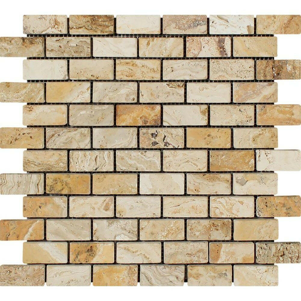 1x2 Valencia Travertine Tumbled Mosaic Tile 1x2 Valencia Travertine Tumbled Mosaic Tile - American Tile Depot