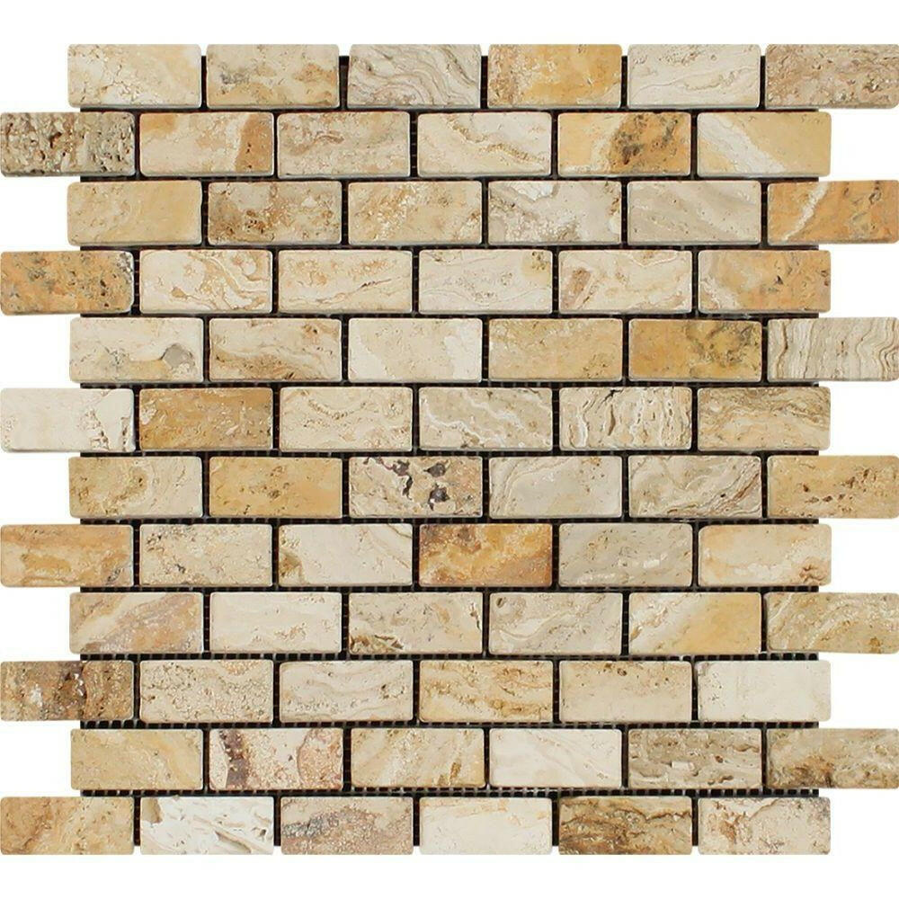 1x2 Valencia Travertine Tumbled Mosaic Tile 1x2 Valencia Travertine Tumbled Mosaic Tile - American Tile Depot