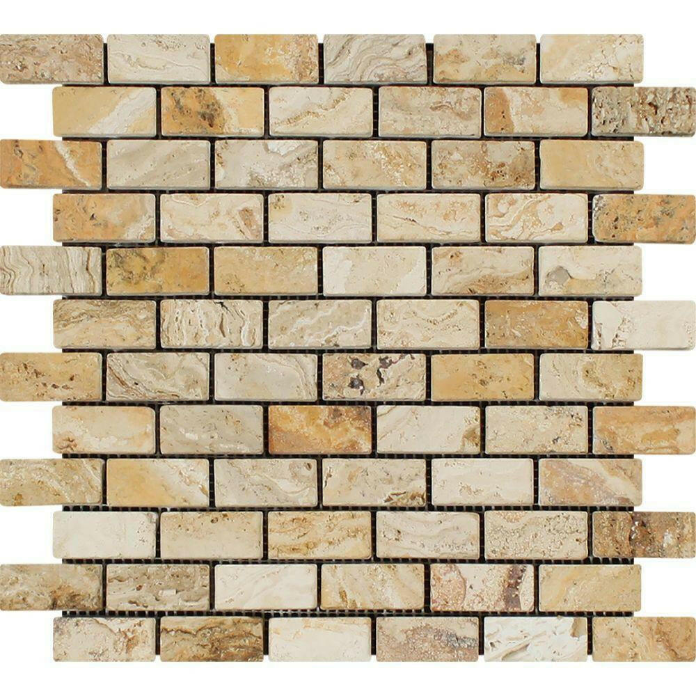 1x2 Valencia Travertine Tumbled Mosaic Tile 1x2 Valencia Travertine Tumbled Mosaic Tile - American Tile Depot