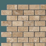 1x2 Walnut Travertine Tumbled Brick Mosaic Tile 1x2 Walnut Travertine Tumbled Brick Mosaic Tile - American Tile Depot