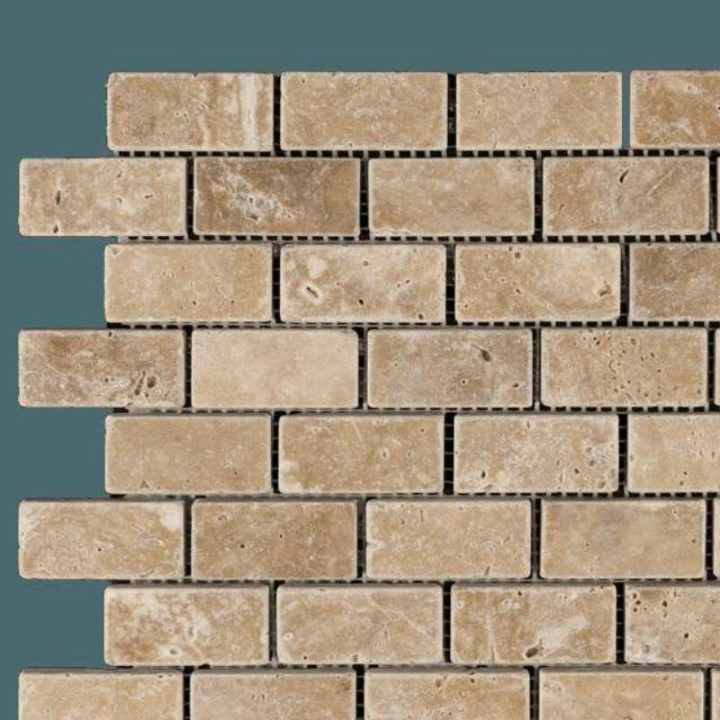 1x2 Walnut Travertine Tumbled Brick Mosaic Tile 1x2 Walnut Travertine Tumbled Brick Mosaic Tile - American Tile Depot