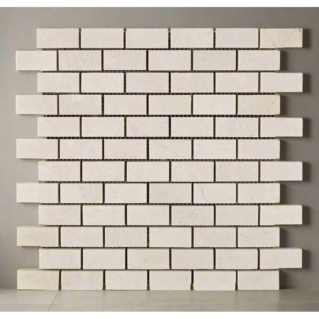 1x2 White Pearl / Botticino Marble Polished Brick Mosaic Tile 1x2 White Pearl / Botticino Marble Polished Brick Mosaic Tile - American Tile Depot
