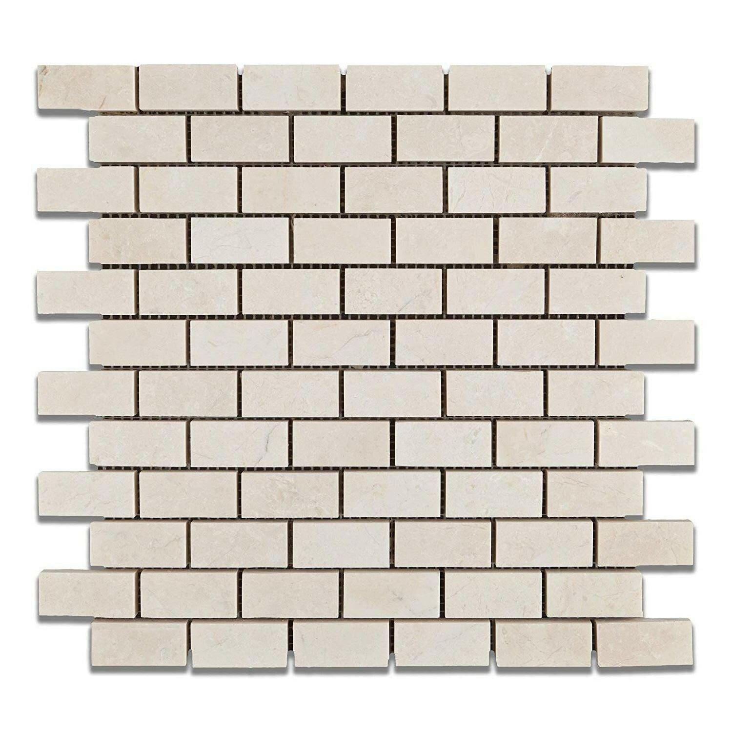 1x2 White Pearl / Botticino Marble Polished Brick Mosaic Tile 1x2 White Pearl / Botticino Marble Polished Brick Mosaic Tile - American Tile Depot