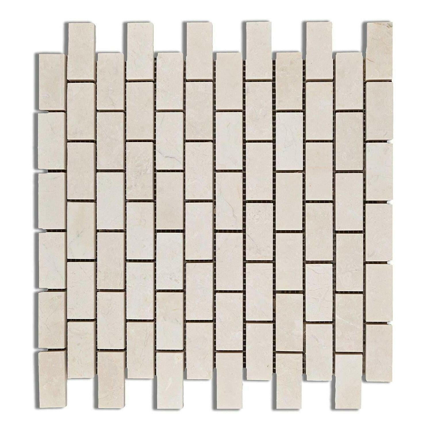 1x2 White Pearl / Botticino Marble Polished Brick Mosaic Tile 1x2 White Pearl / Botticino Marble Polished Brick Mosaic Tile - American Tile Depot