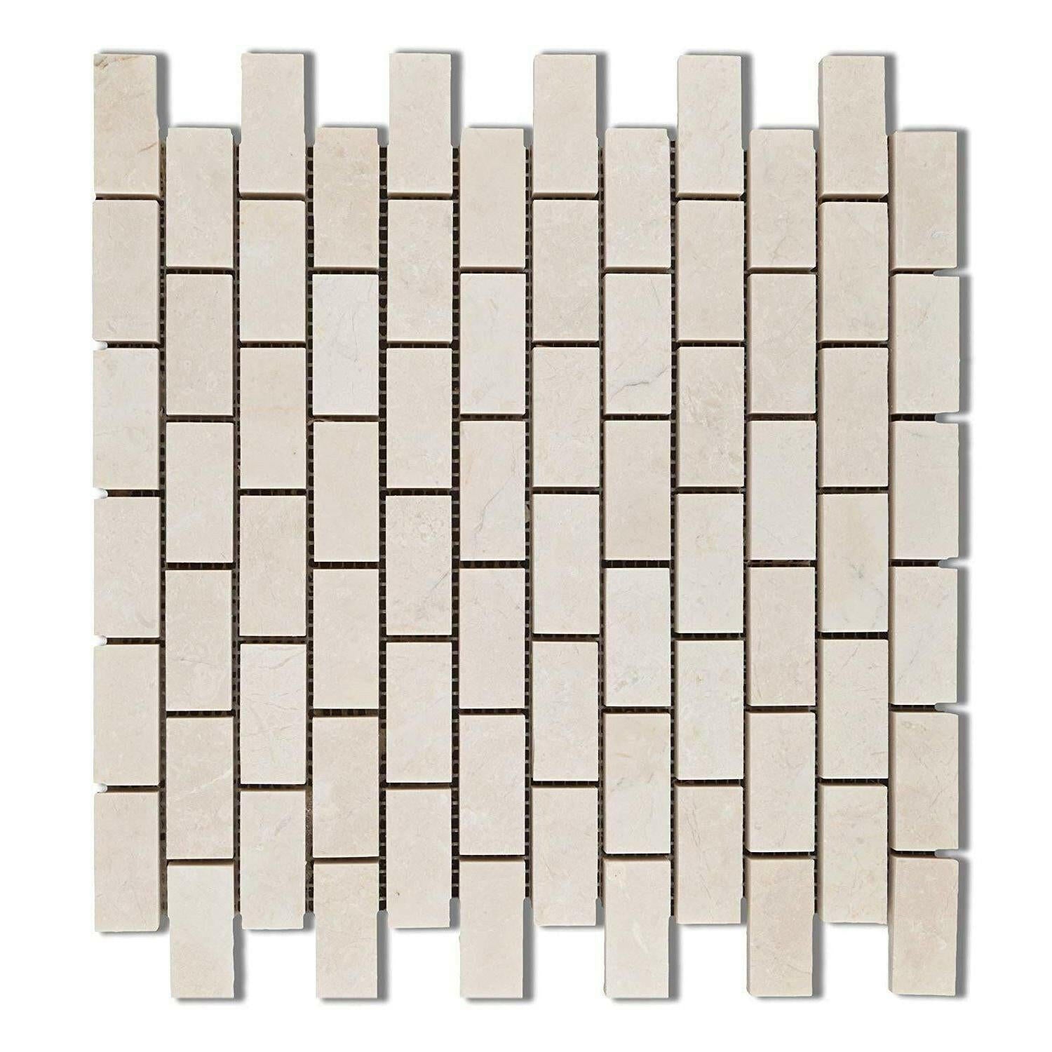 1x2 White Pearl / Botticino Marble Polished Brick Mosaic Tile 1x2 White Pearl / Botticino Marble Polished Brick Mosaic Tile - American Tile Depot