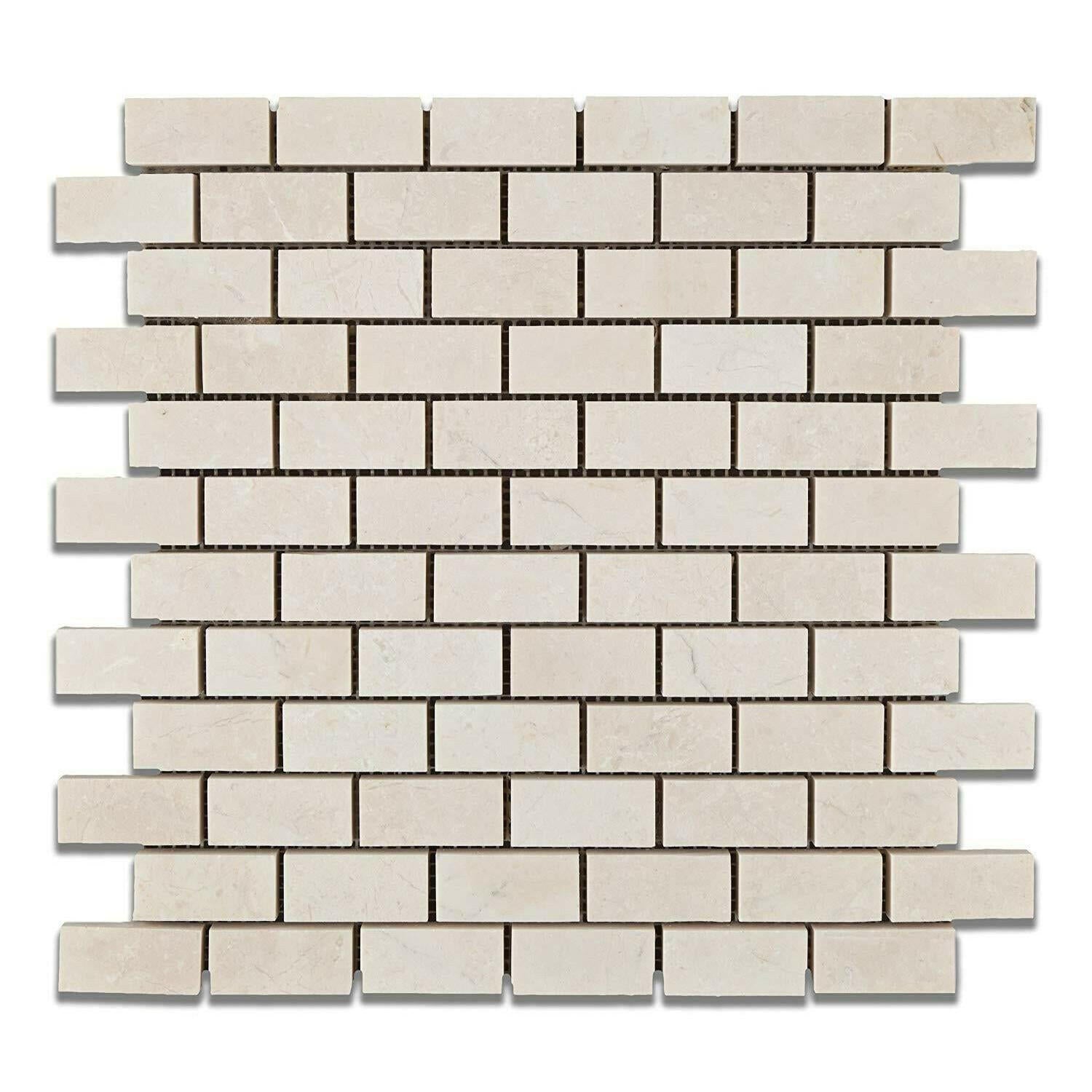 1x2 White Pearl / Botticino Marble Polished Brick Mosaic Tile 1x2 White Pearl / Botticino Marble Polished Brick Mosaic Tile - American Tile Depot