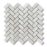 1x2 White Pearl / Botticino Marble Polished Herringbone Mosaic Tile - American Tile Depot