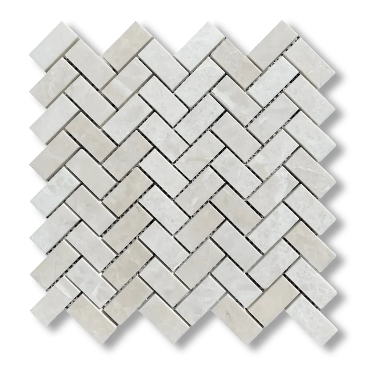 1x2 White Pearl / Botticino Marble Polished Herringbone Mosaic Tile - American Tile Depot