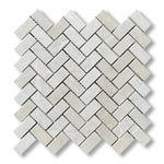1x2 White Pearl / Botticino Marble Polished Herringbone Mosaic Tile - American Tile Depot