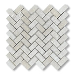 1x2 White Pearl / Botticino Marble Polished Herringbone Mosaic Tile - American Tile Depot