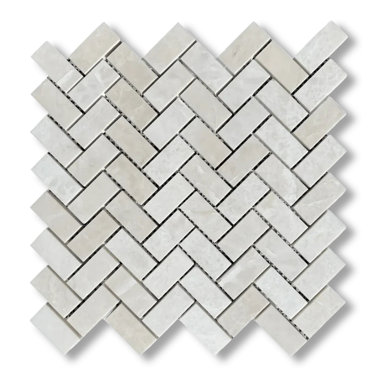 1x2 White Pearl / Botticino Marble Polished Herringbone Mosaic Tile