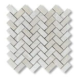 1x2 White Pearl / Botticino Marble Polished Herringbone Mosaic Tile - American Tile Depot