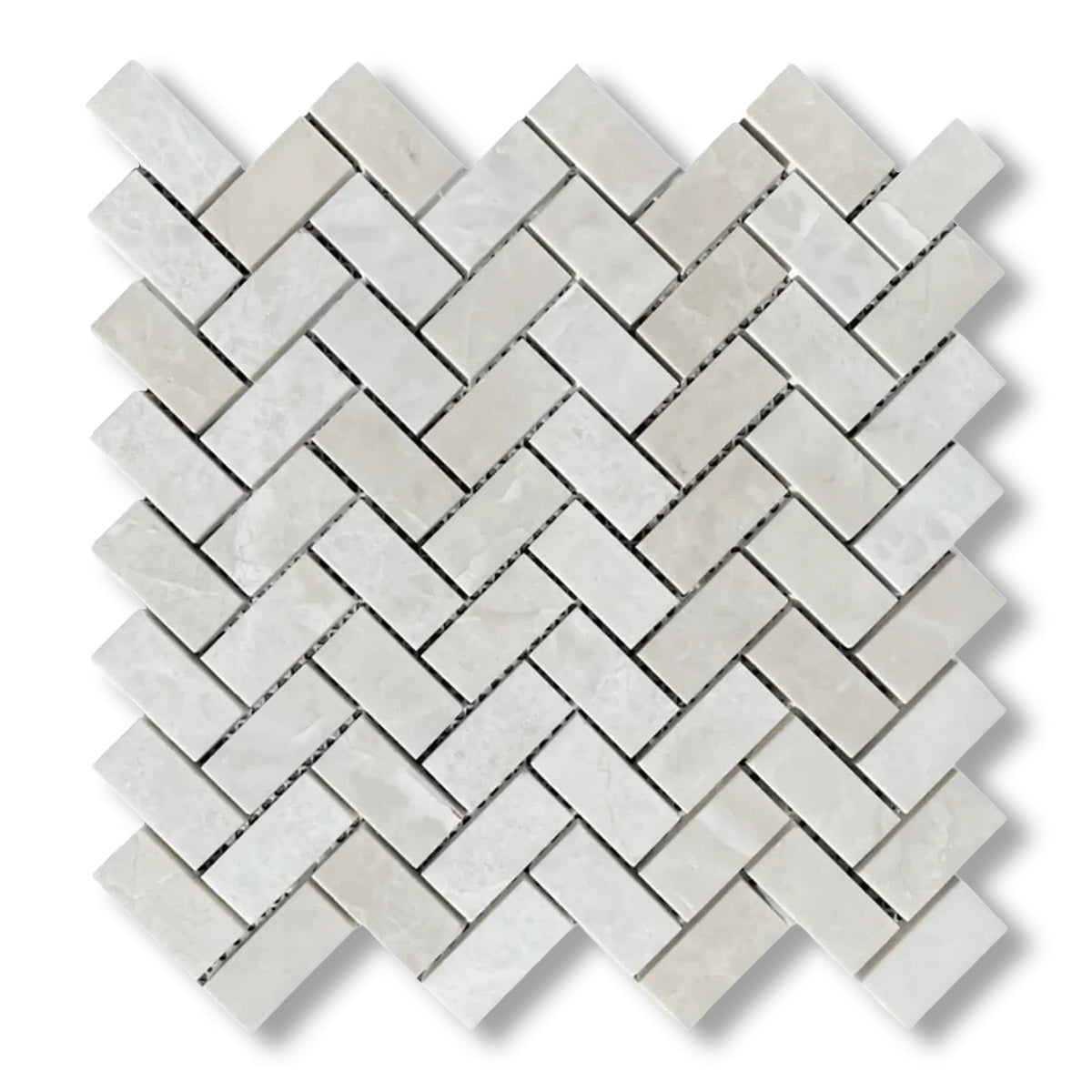 1x2 White Pearl / Botticino Marble Polished Herringbone Mosaic Tile - American Tile Depot
