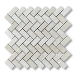 1x2 White Pearl / Botticino Marble Polished Herringbone Mosaic Tile - American Tile Depot