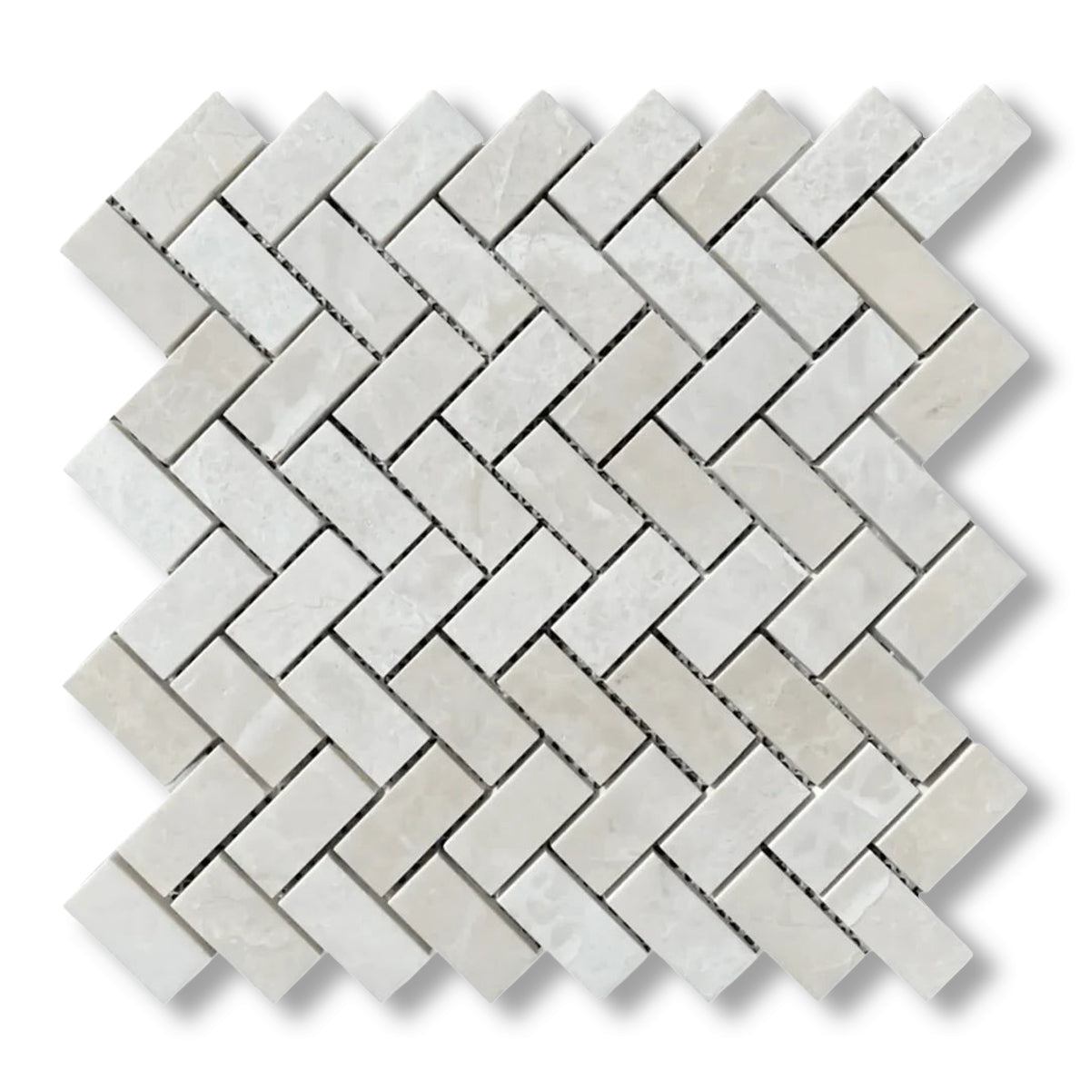 1x2 White Pearl / Botticino Marble Polished Herringbone Mosaic Tile - American Tile Depot