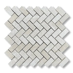 1x2 White Pearl / Botticino Marble Polished Herringbone Mosaic Tile - American Tile Depot