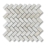 1x2 White Pearl / Botticino Marble Polished Herringbone Mosaic Tile - American Tile Depot
