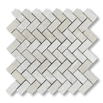 1x2 White Pearl / Botticino Marble Polished Herringbone Mosaic Tile - American Tile Depot