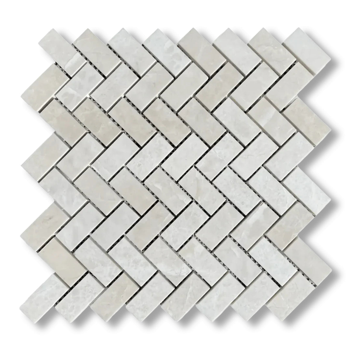 1x2 White Pearl / Botticino Marble Polished Herringbone Mosaic Tile - American Tile Depot