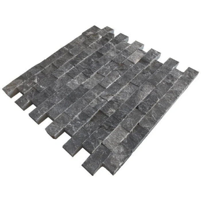 1x2 Black Marquina Marble Split-Faced Mosaic Tile