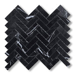 1x3 Black Marquina Marble Honed Herringbone Mosaic Tile - American Tile Depot