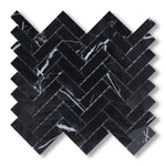 1x3 Black Marquina Marble Honed Herringbone Mosaic Tile - American Tile Depot