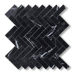 1x3 Black Marquina Marble Honed Herringbone Mosaic Tile - American Tile Depot