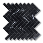 1x3 Black Marquina Marble Honed Herringbone Mosaic Tile - American Tile Depot