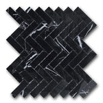 1x3 Black Marquina Marble Polished Herringbone Mosaic Tile 1x3 Black Marquina Marble Polished Herringbone Mosaic Tile - American Tile Depot