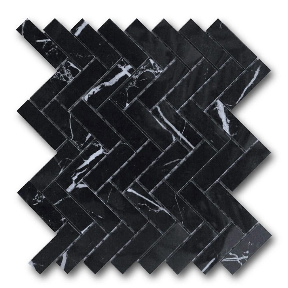 1x3 Black Marquina Marble Polished Herringbone Mosaic Tile 1x3 Black Marquina Marble Polished Herringbone Mosaic Tile - American Tile Depot