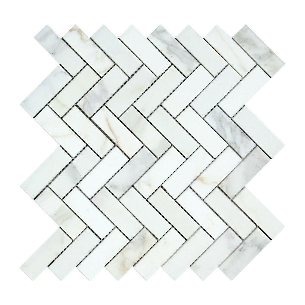 1x3 Calacatta Gold Marble Polished Herringbone Mosaic Tile 1x3 Calacatta Gold Marble Polished Herringbone Mosaic Tile - American Tile Depot