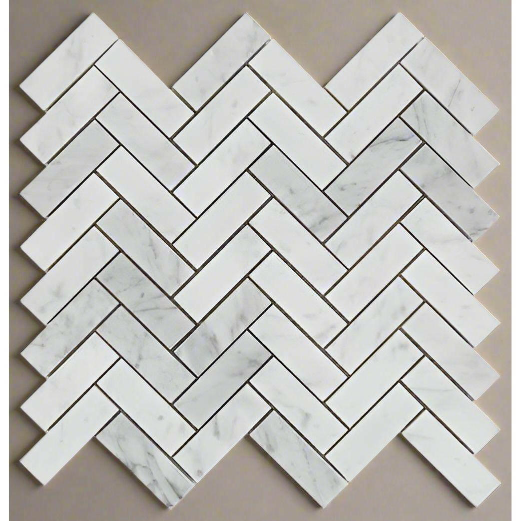1x3 Carrara White Marble Honed Herringbone Mosaic Tile 1x3 Carrara White Marble Honed Herringbone Mosaic Tile - American Tile Depot