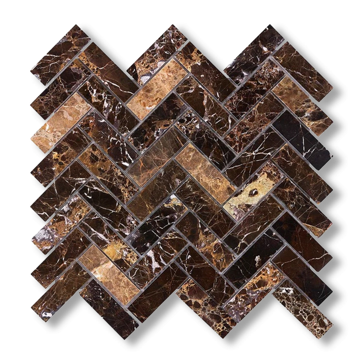 1x3 Emperador Dark Marble Polished Herringbone Mosaic Tile - American Tile Depot