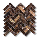 1x3 Emperador Dark Marble Polished Herringbone Mosaic Tile - American Tile Depot