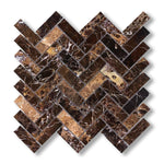 1x3 Emperador Dark Marble Polished Herringbone Mosaic Tile - American Tile Depot