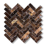 1x3 Emperador Dark Marble Polished Herringbone Mosaic Tile - American Tile Depot