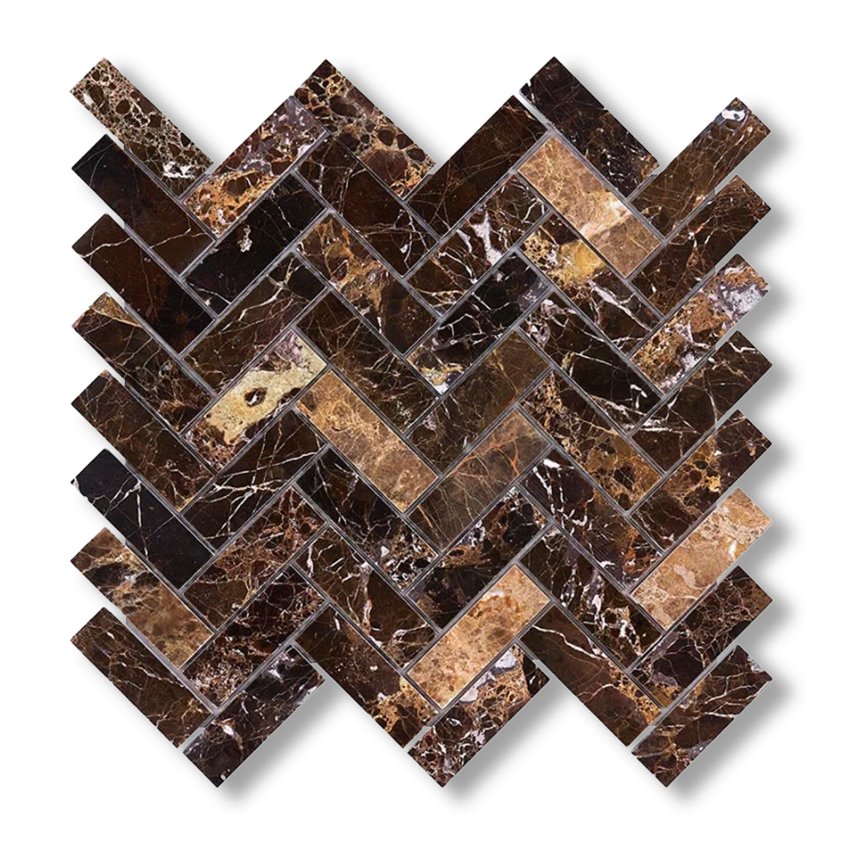 1x3 Emperador Dark Marble Polished Herringbone Mosaic Tile - American Tile Depot