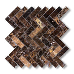 1x3 Emperador Dark Marble Polished Herringbone Mosaic Tile - American Tile Depot